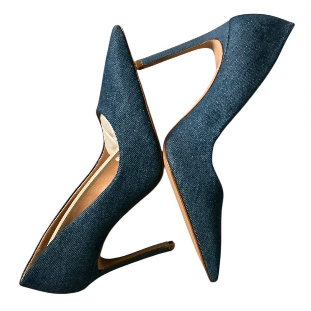 SCHUTZ Navy Denim Pointed Toe Stiletto Pumps